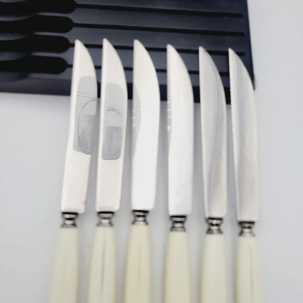 Set 6 Neiman Marcus SHEFFIELD Stainless Steak KNIVES Ivorine Handles England